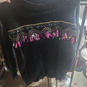 Black Sweater with Pink Accents